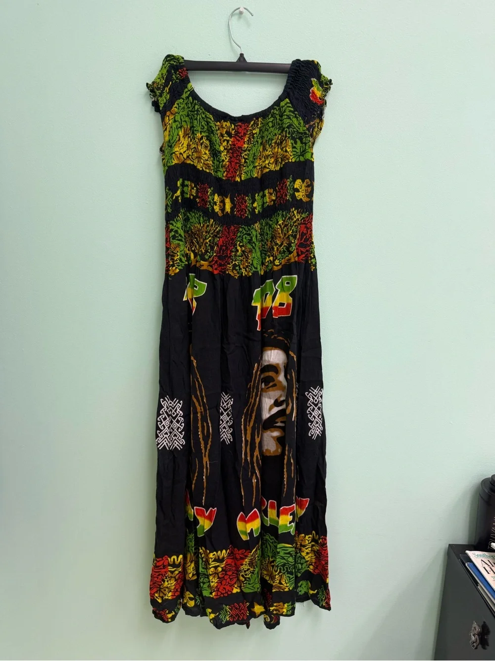 Bohemian Bob Marley Maxi Dress in Black & Green